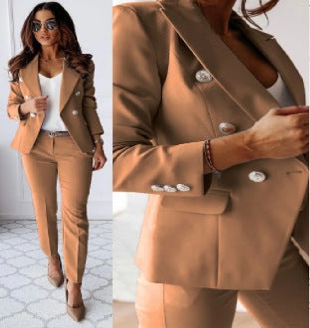 Women's blazer and slim-fit trouser set fashion view