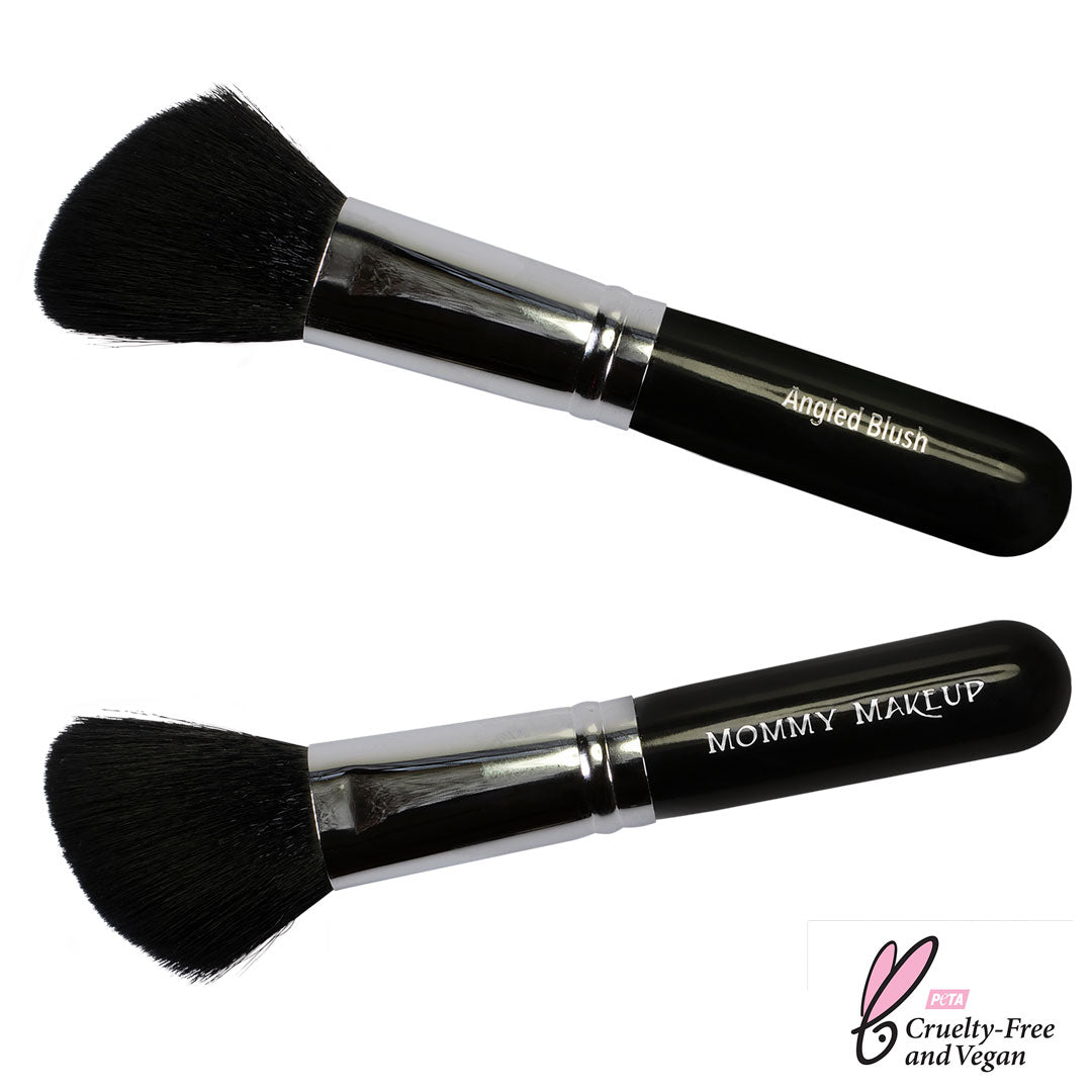Mommy Makeup Angled Blush Brush with synthetic vegan bristles