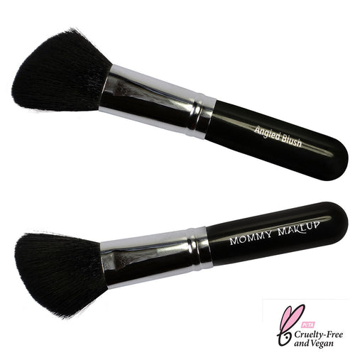 Mommy Makeup Angled Blush Brush with synthetic vegan bristles