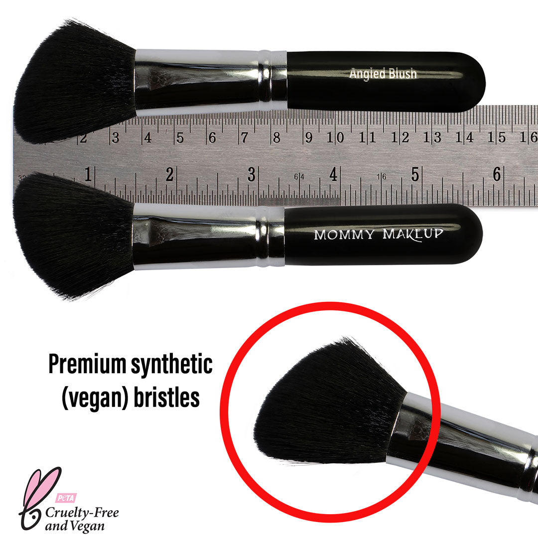 Mommy Makeup Angled Blush Brush shown with ruler for size reference