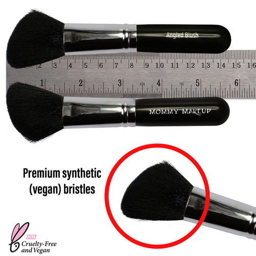 Mommy Makeup Angled Blush Brush shown with ruler for size reference