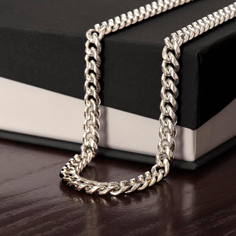 Men’s Cuban link chain necklace with polished metal finish