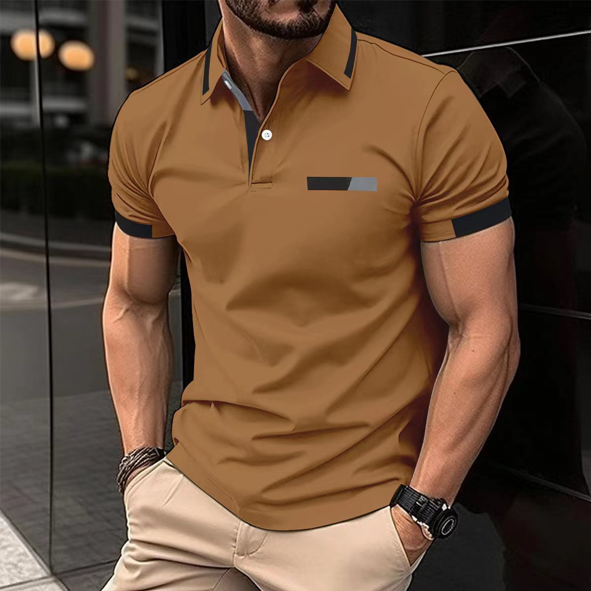 Men’s Striped Short-Sleeve Polo Shirt product view 10