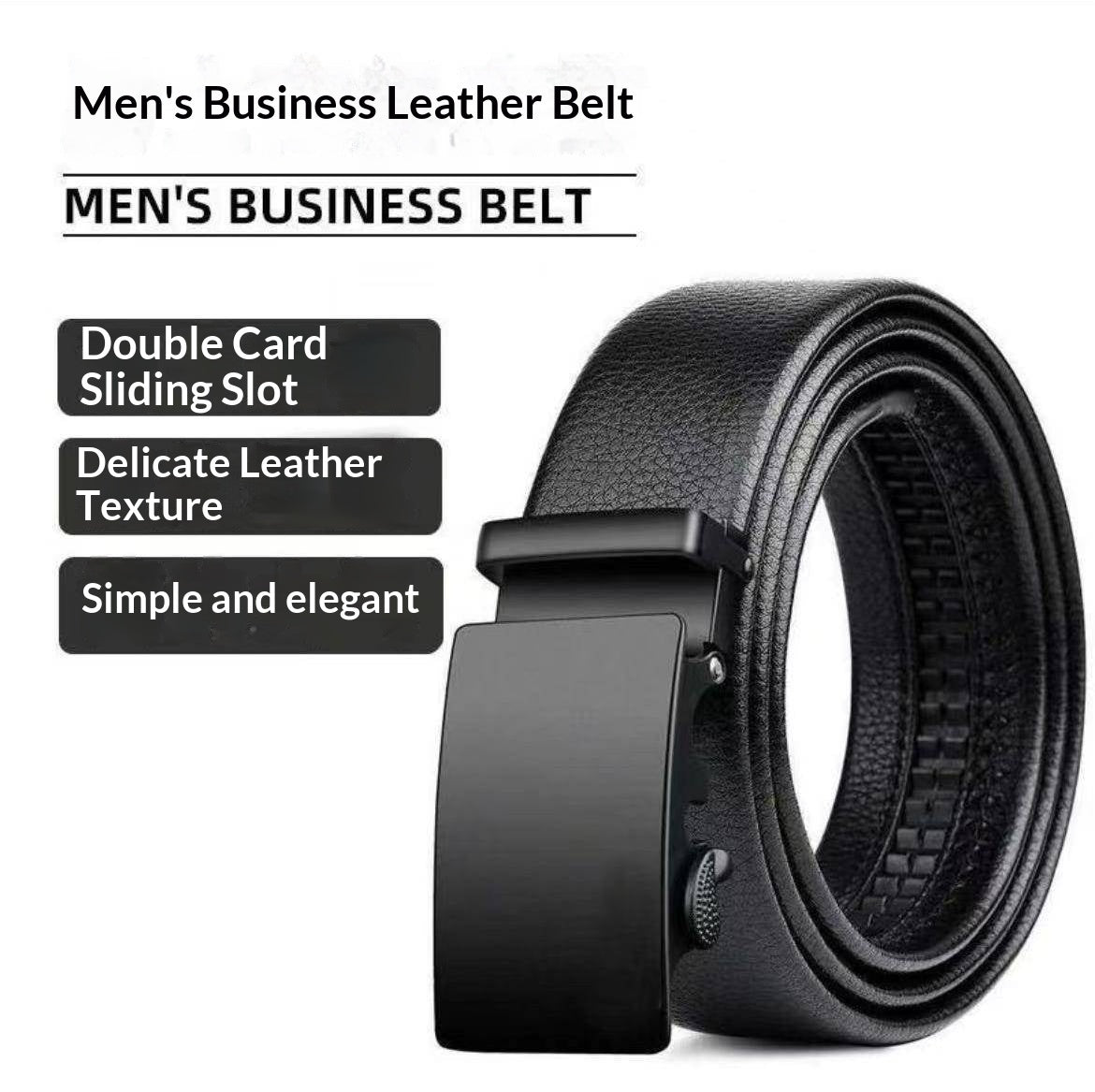 Men’s Black Faux-Leather Business Belt product view 5