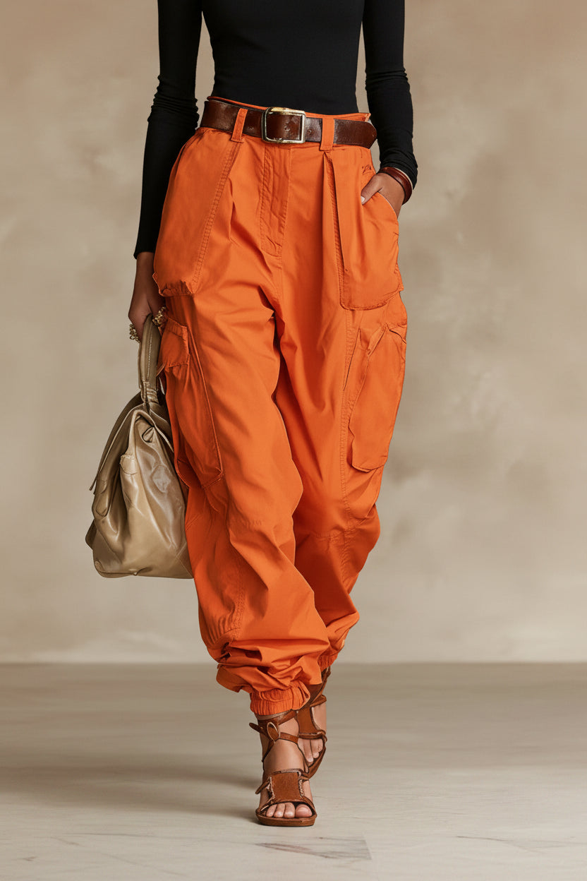 Women's high-waist cargo parachute pants with elastic ankle cuffs — product image 9 of 13