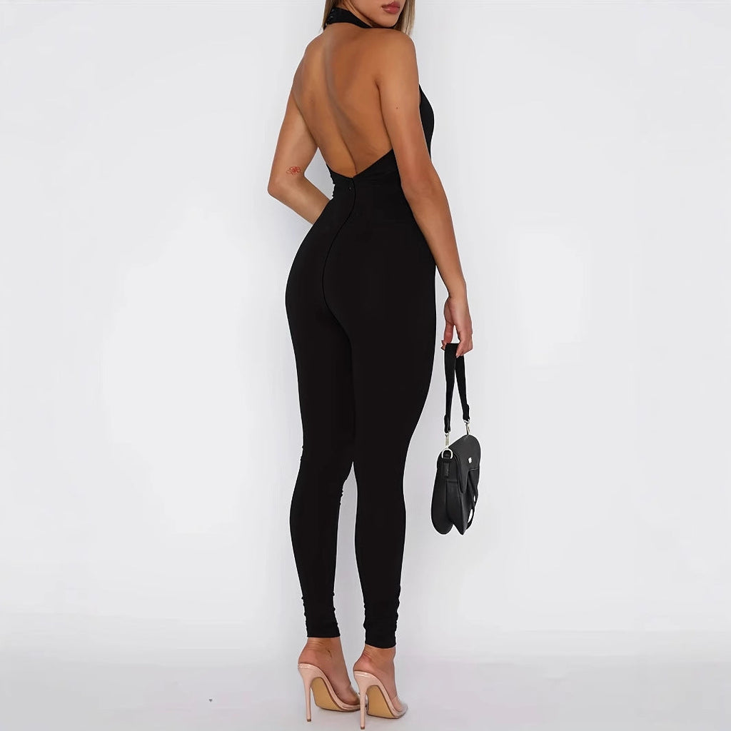 Women’s Black Halter-Neck Backless Jumpsuit – product view 2