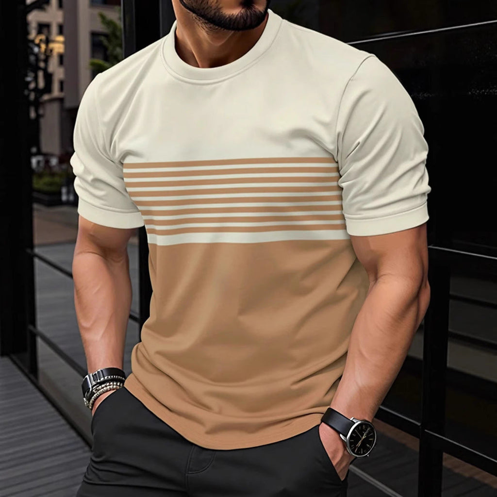 Men’s striped crew-neck mesh short-sleeve shirt front view