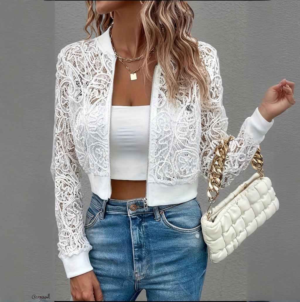 Lace Zip-Up Cropped Jacket - product view 9