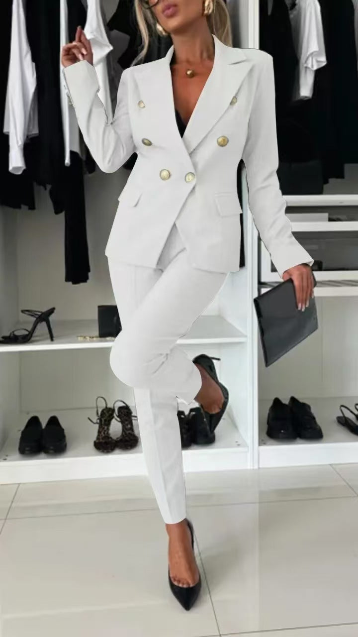 Women's double-breasted suit set full-length view
