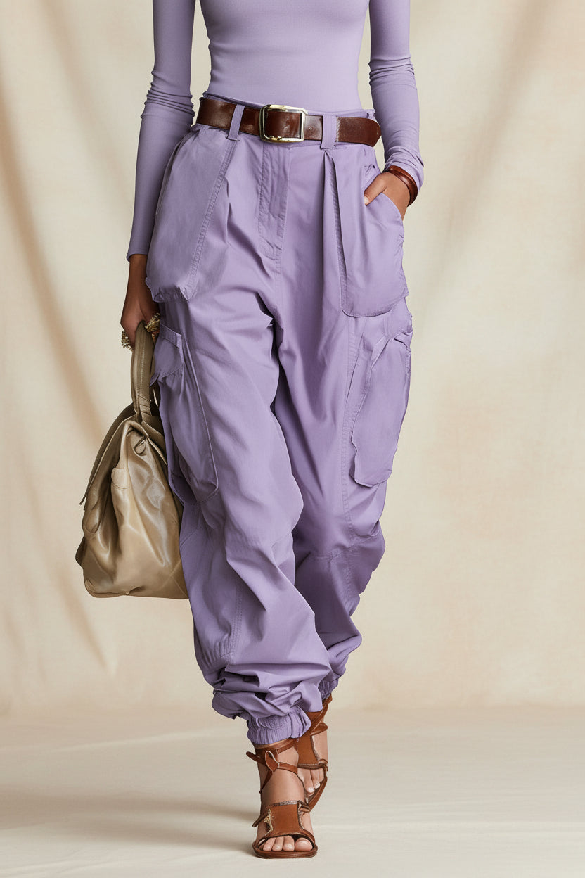 Women's high-waist cargo parachute pants with elastic ankle cuffs — product image 12 of 13