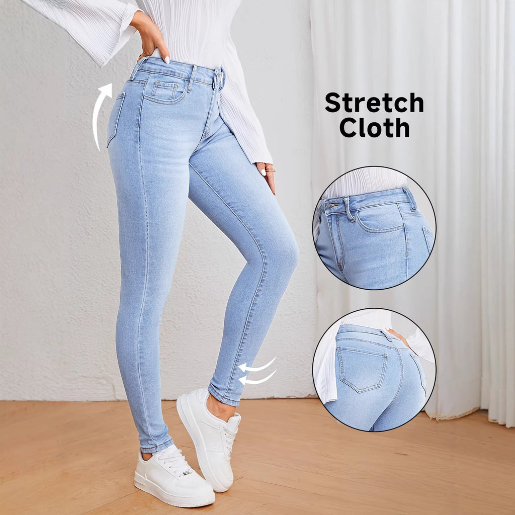 Women’s sky blue stretchy slim-fit bootcut jeans front view