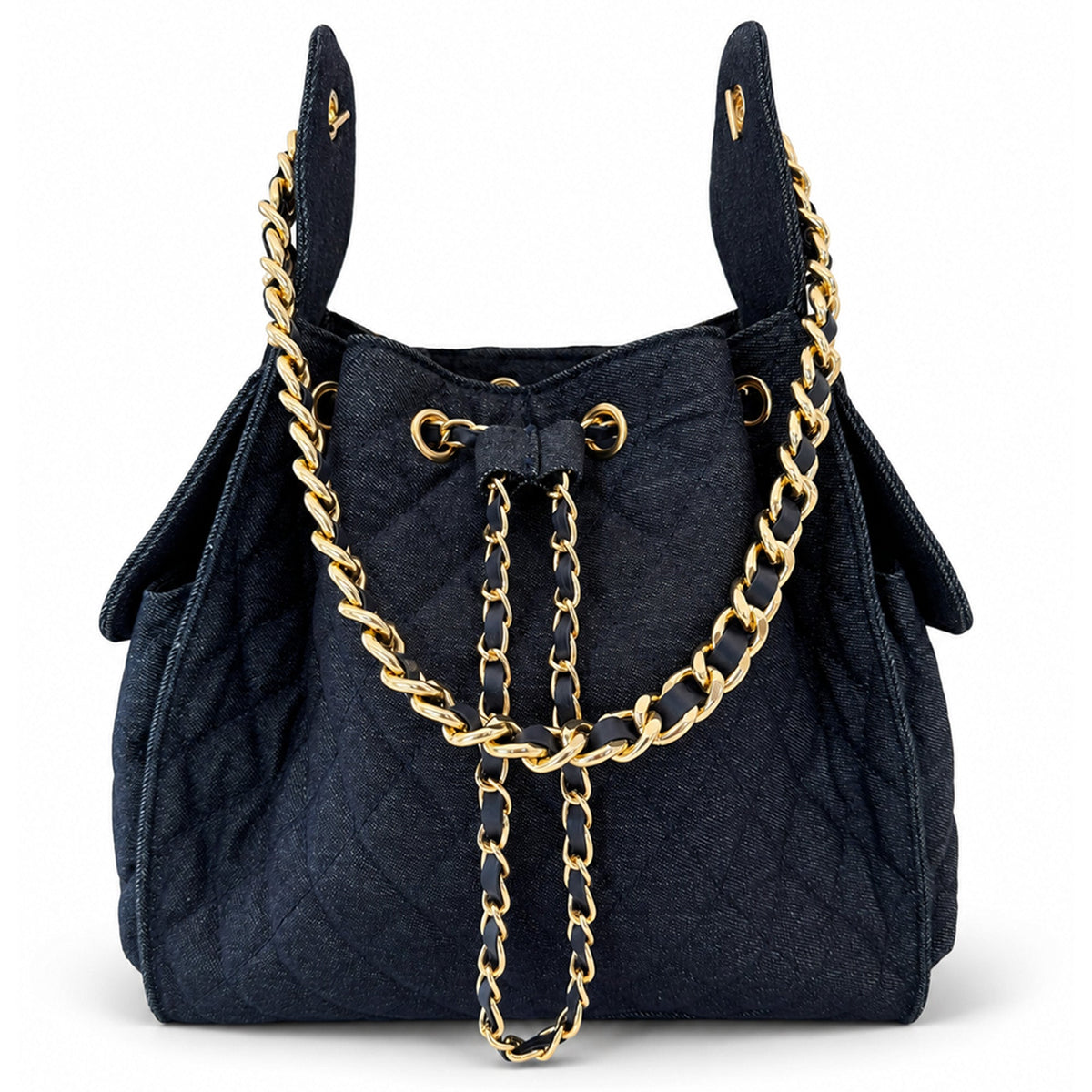 BEACH HAUS Bayshore Dark Wash Denim medium quilted denim bucket bag supplier image 1