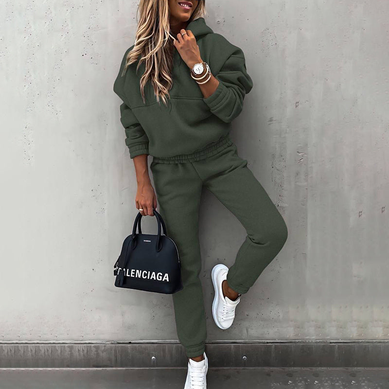 Cropped hoodie and matching jogger set detail view