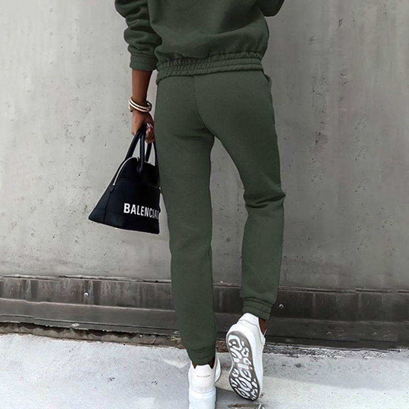 Cropped hoodie and jogger set styled front view