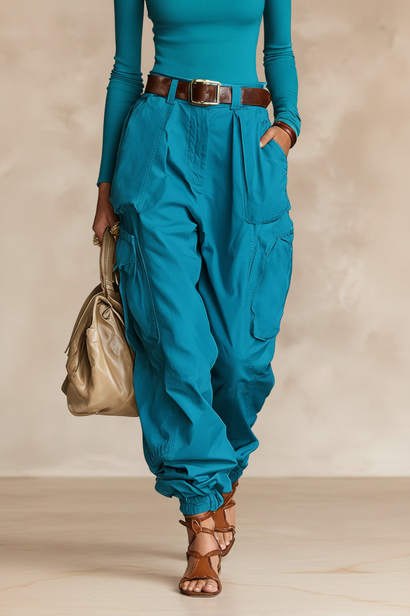 Women's high-waist cargo parachute pants with elastic ankle cuffs — product image 10 of 13