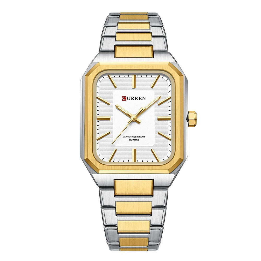Men’s square quartz watch in Golden White finish