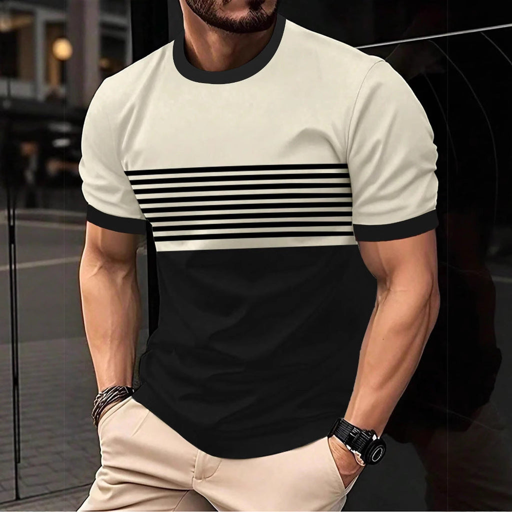 Men’s striped crew-neck mesh shirt alternate view