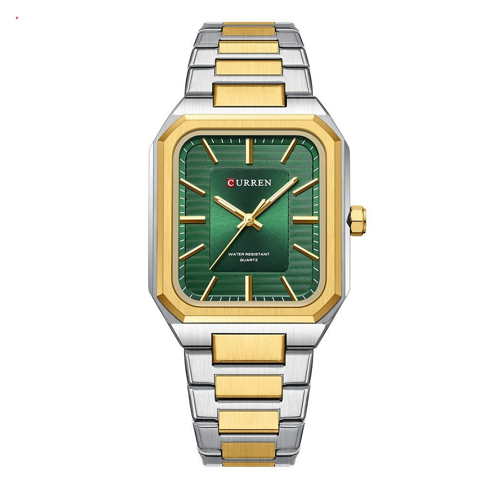 Men’s steel-band square quartz watch, alternate angle
