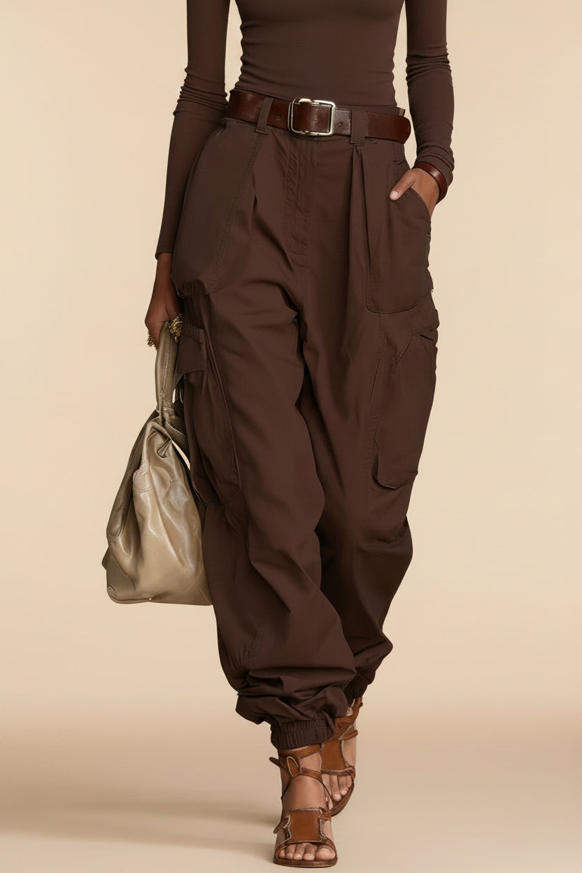 Women's high-waist cargo parachute pants with elastic ankle cuffs — product image 5 of 13
