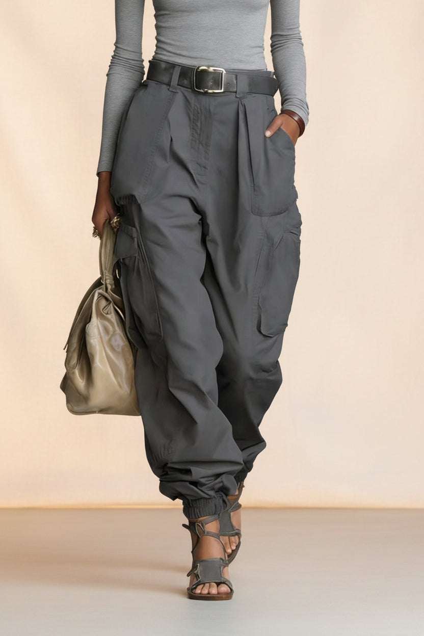 Women's high-waist cargo parachute pants with elastic ankle cuffs — product image 6 of 13