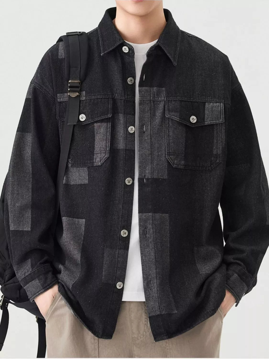 Men’s plus-size urban button-up denim jacket product image 1