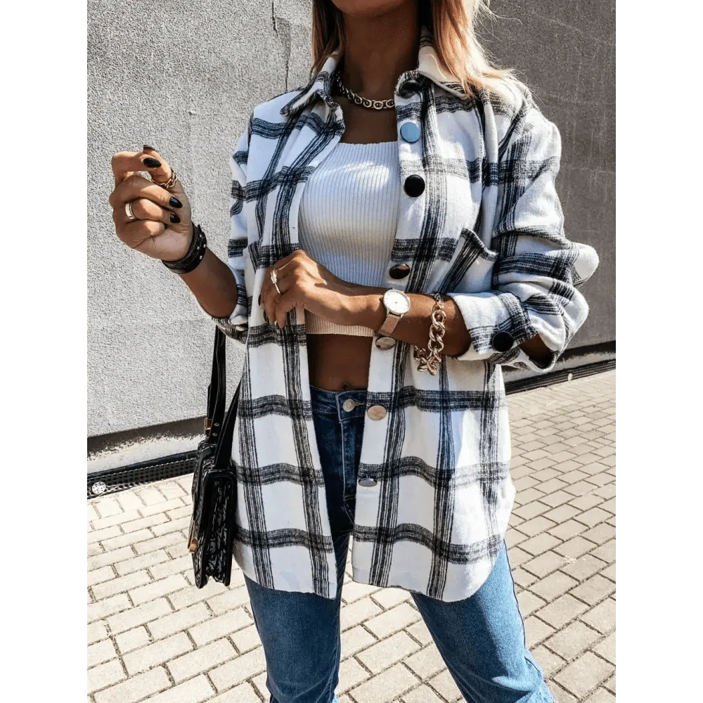Stevvex Women's Oversized Plaid Shirt Jacket – product image 1