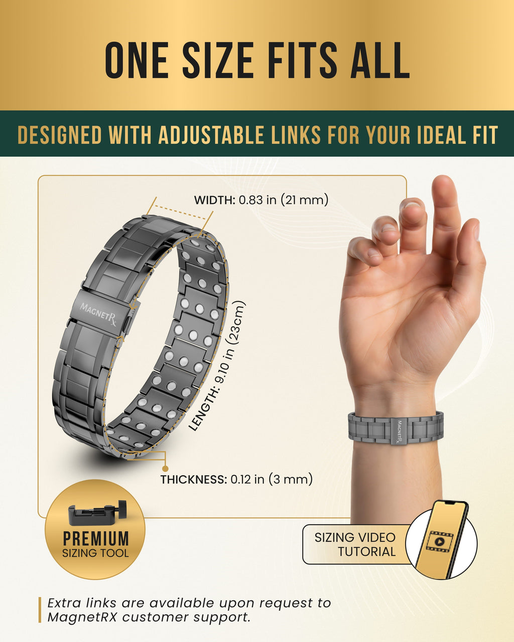 Titanium magnetic bracelet link detail in gunmetal
