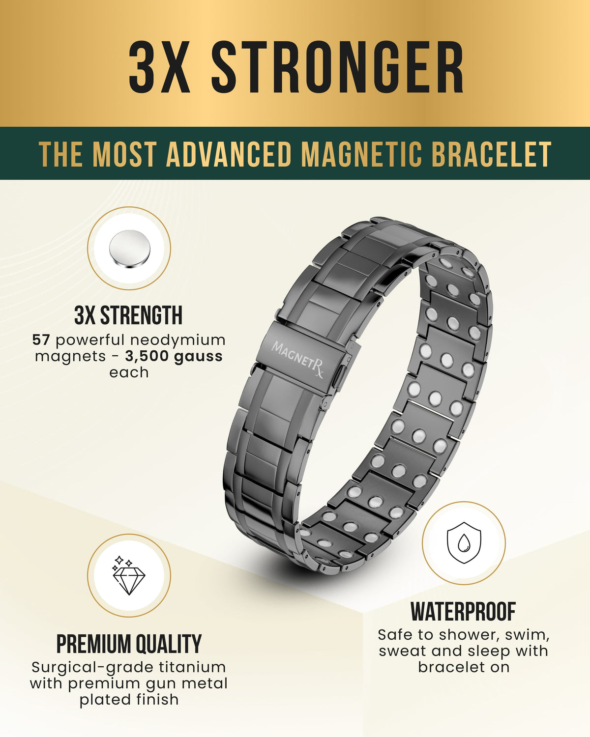 Adjustable gunmetal titanium bracelet for men