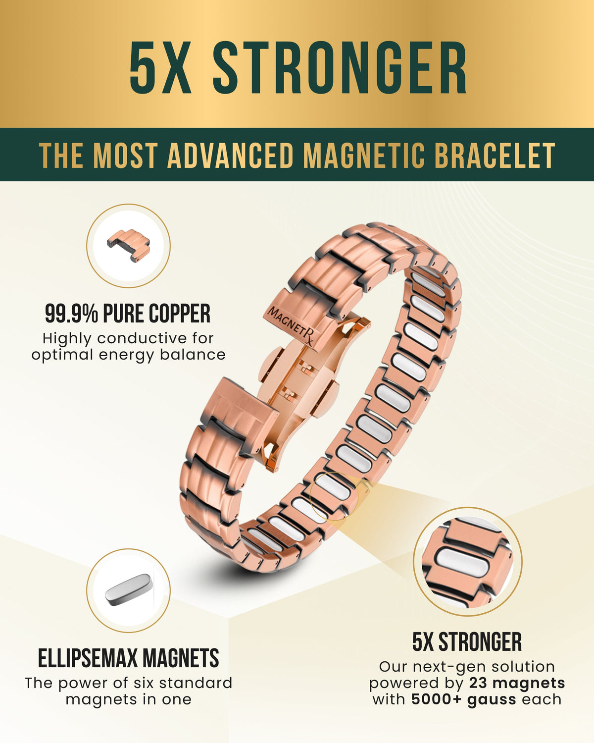 Men’s copper magnetic bracelet butterfly clasp detail