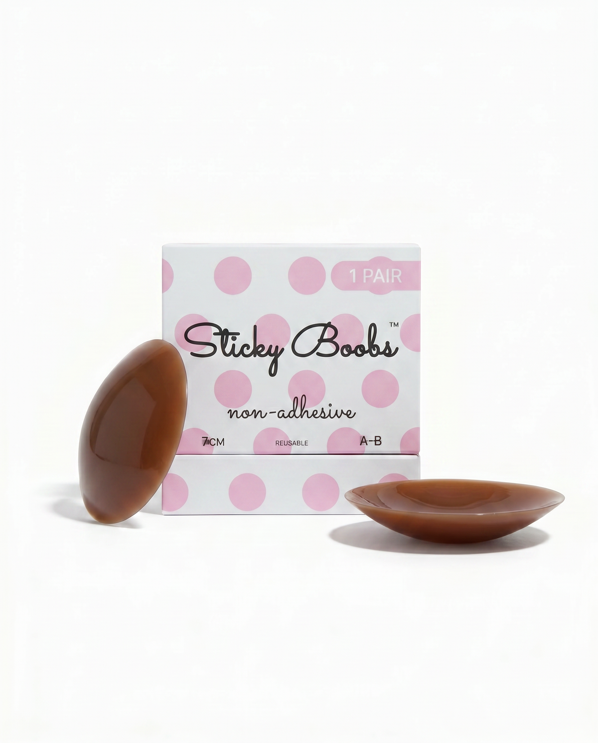 Sticky Boobs non-adhesive silicone nipple covers, dark shade, cup size A–B, product photograph