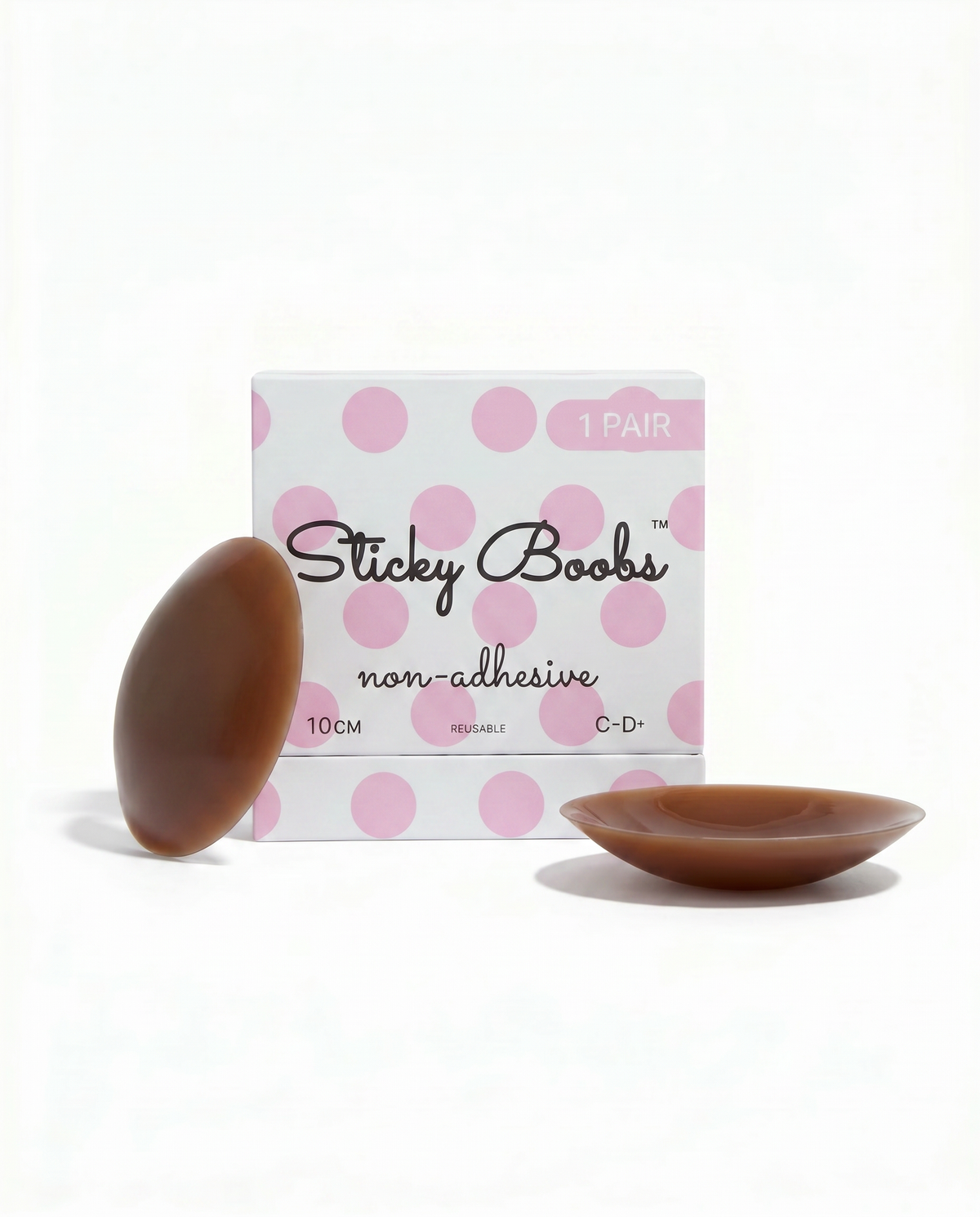 Sticky Boobs non-adhesive silicone nipple covers, dark shade, cup size C–D, product photograph