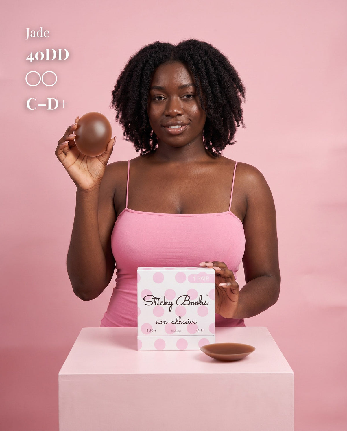 Sticky Boobs non-adhesive silicone nipple covers, dark shade, product standing view