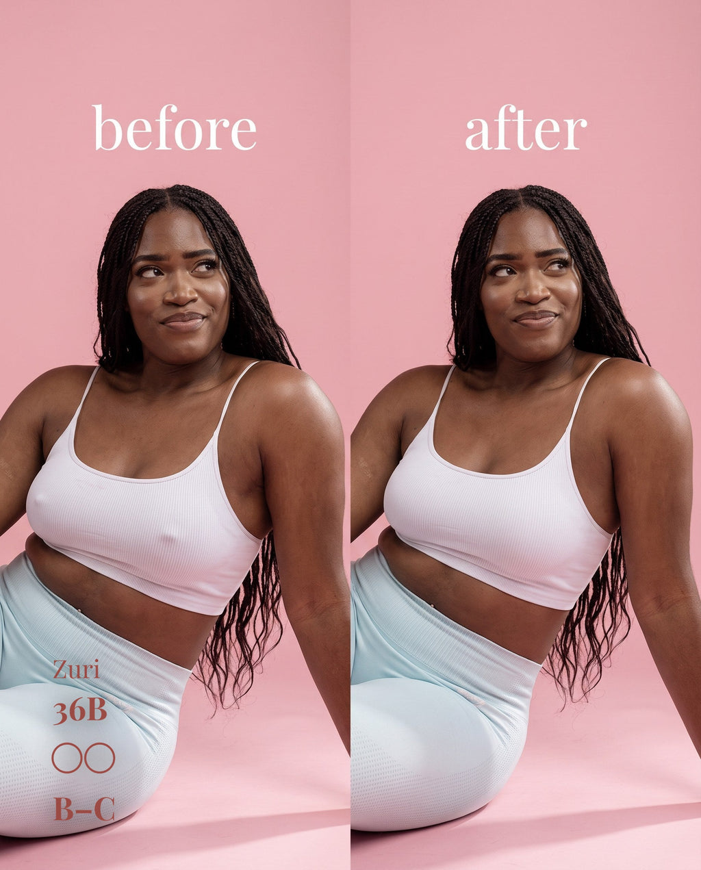 Sticky Boobs non-adhesive silicone nipple covers, dark shade, before-and-after product demonstration