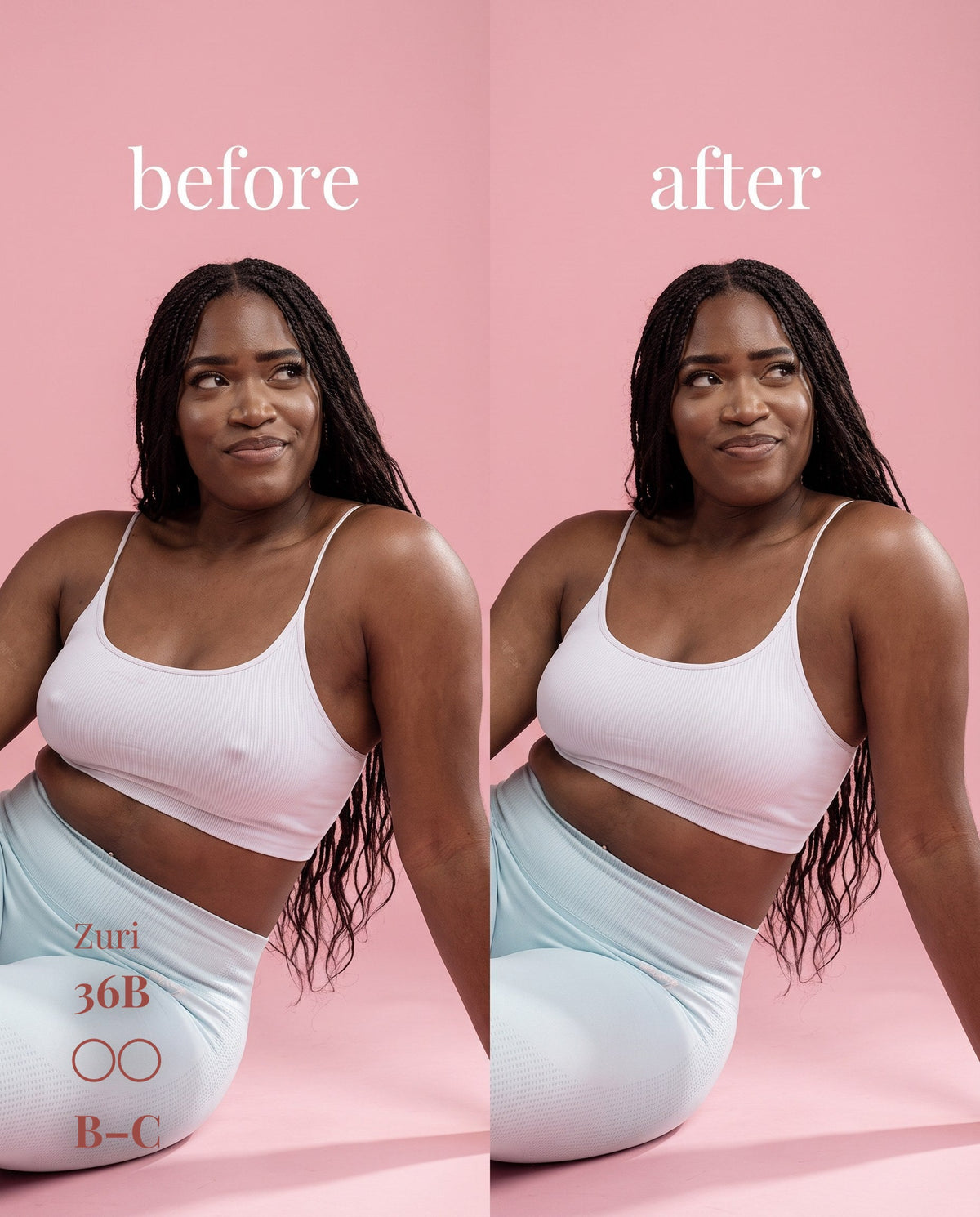 Sticky Boobs non-adhesive silicone nipple covers, dark shade, before-and-after product demonstration