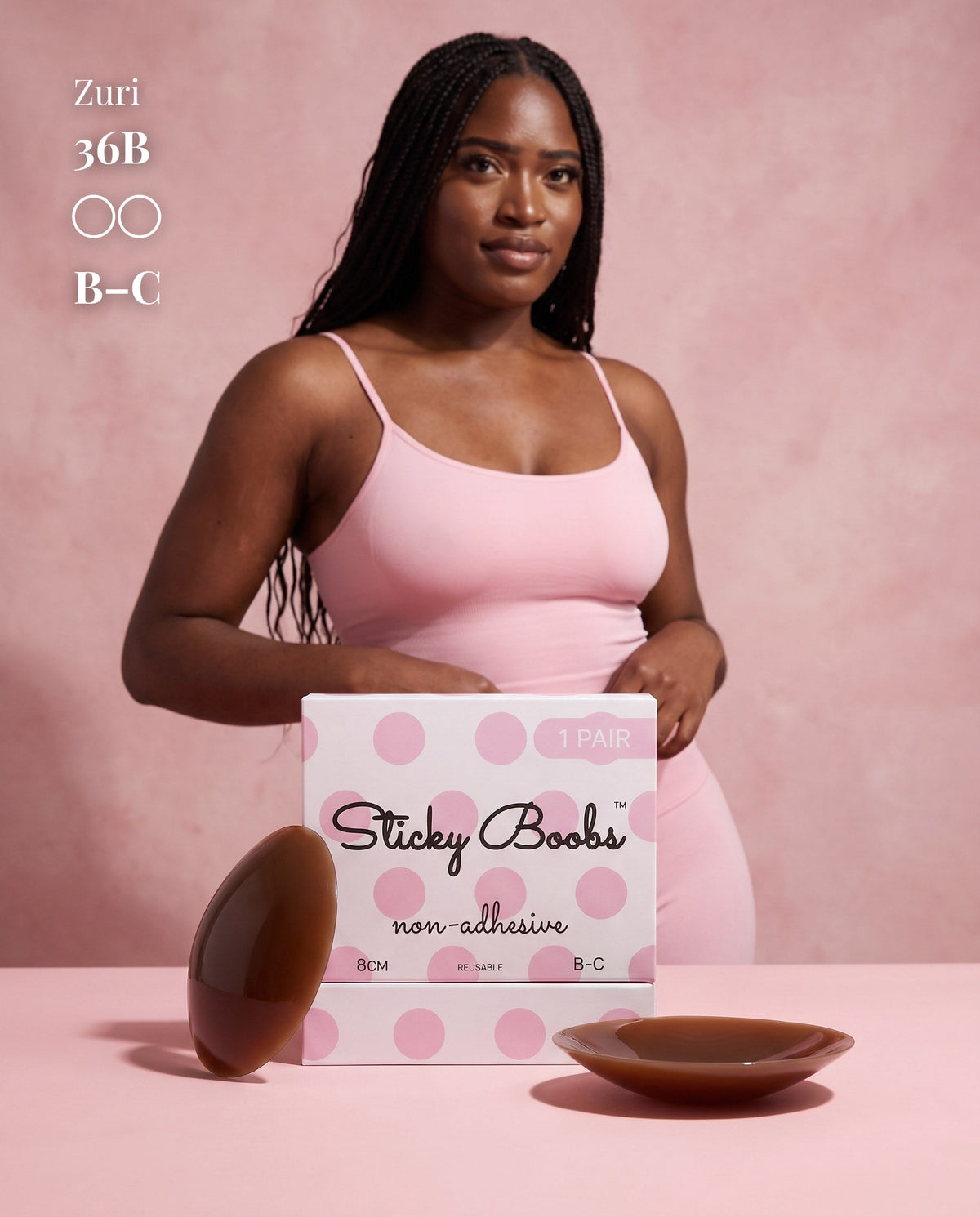 Sticky Boobs non-adhesive silicone nipple covers, dark shade, product standing view