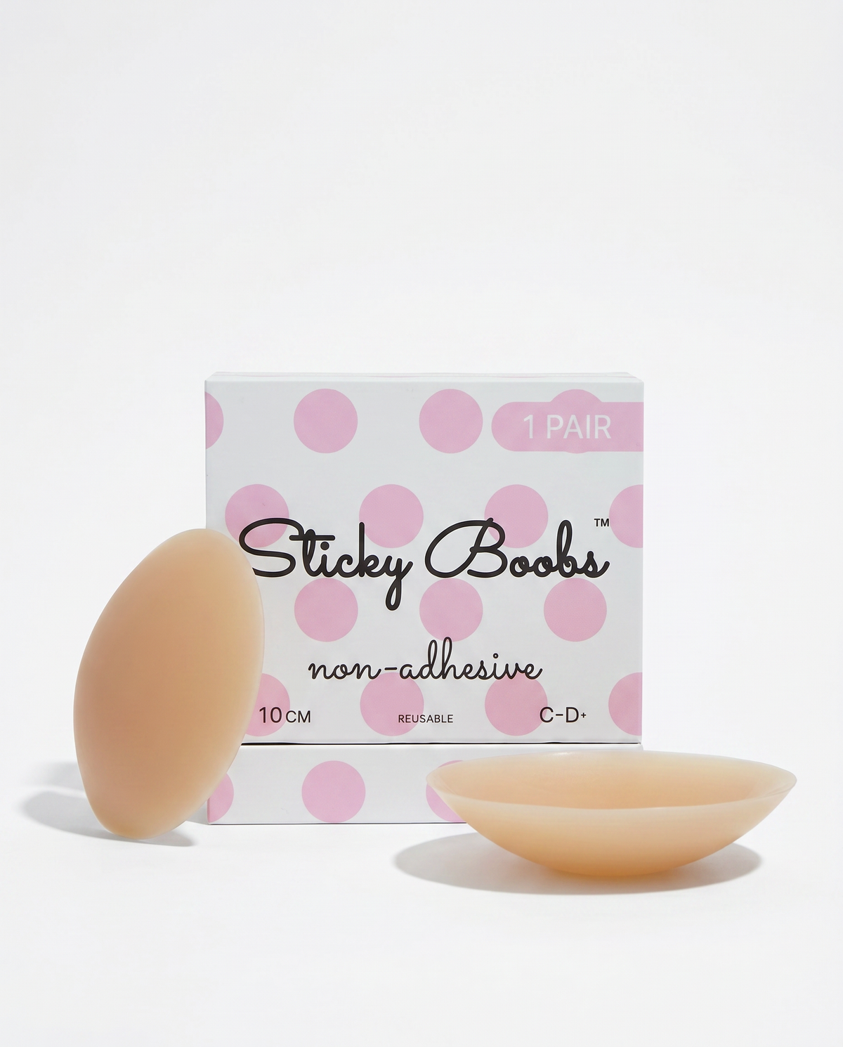 Sticky Boobs non-adhesive silicone nipple covers, tan shade, cup size C–D, product photograph