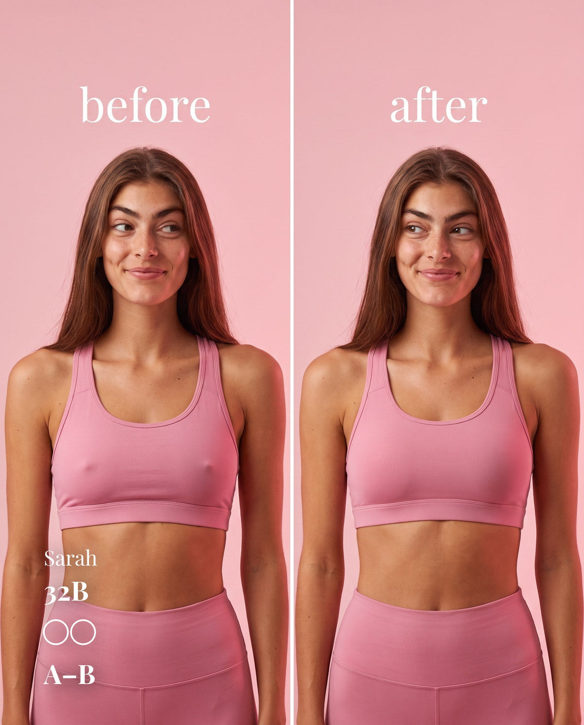 Sticky Boobs non-adhesive silicone nipple covers, tan shade, before-and-after product demonstration