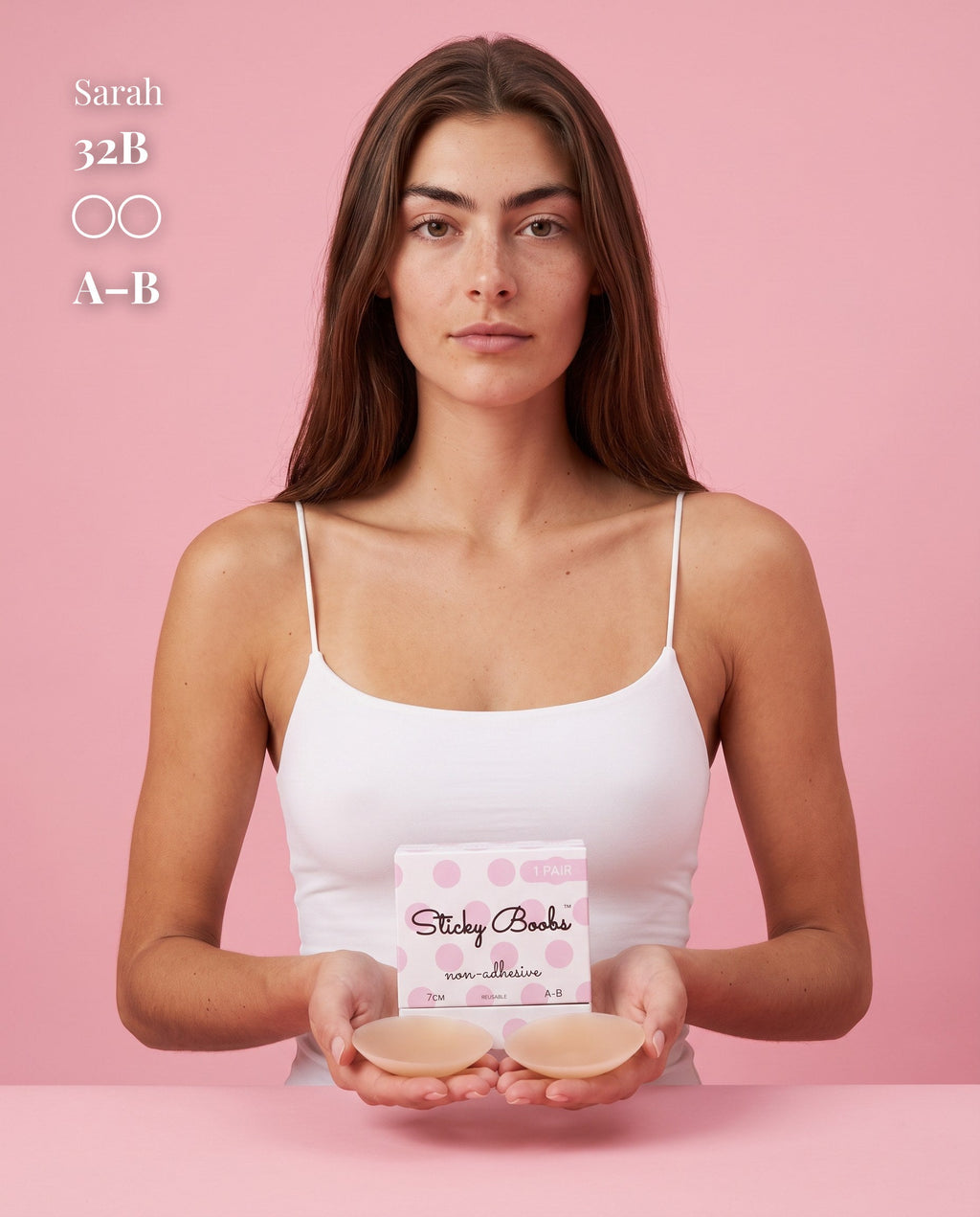 Sticky Boobs non-adhesive silicone nipple covers, tan shade, product standing view