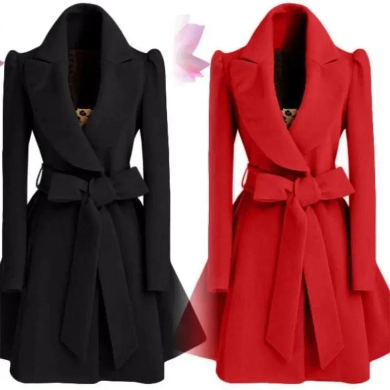 Structured belted coat with flared hem