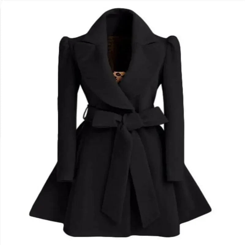 Women's wool-blend coat front detail view