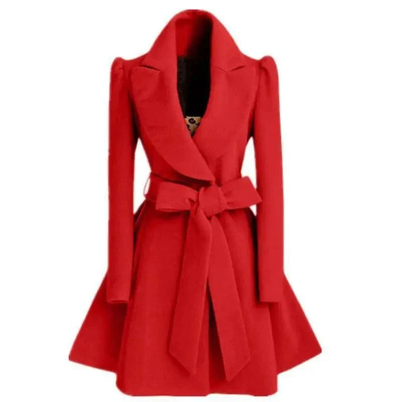 Women's belted coat product styling view
