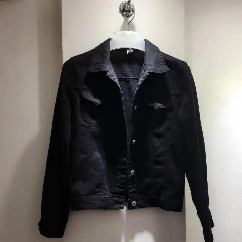 Women’s slim-fit button-front denim jacket detail view 11