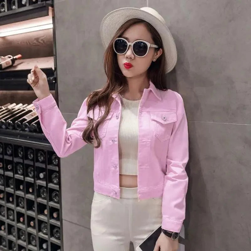 Women’s slim-fit button-front denim jacket detail view 29