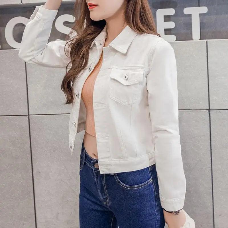 Women’s slim-fit button-front denim jacket detail view 25