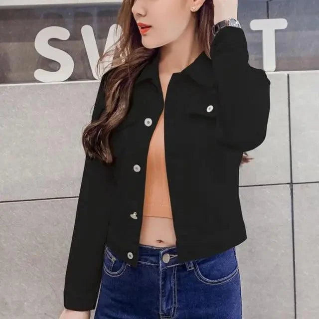 Women’s slim-fit button-front denim jacket detail view 3