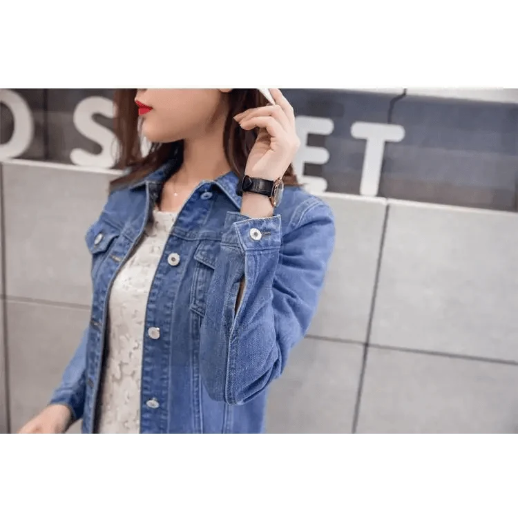 Women’s slim-fit button-front denim jacket detail view 17