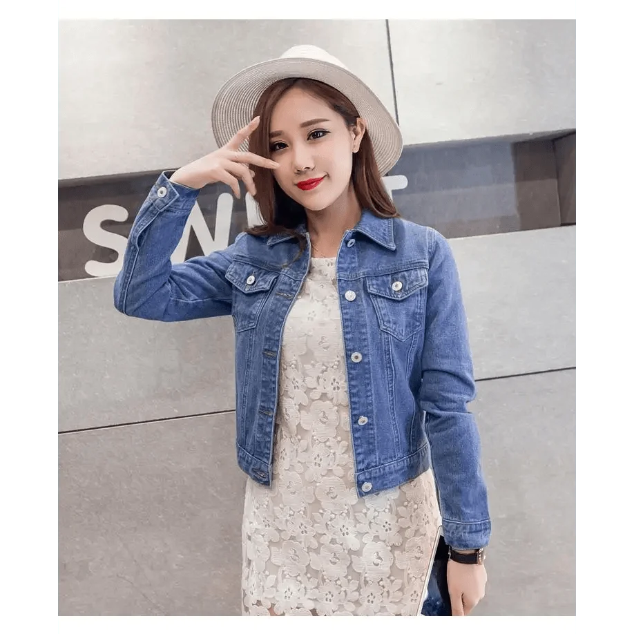 Women’s slim-fit button-front denim jacket detail view 37