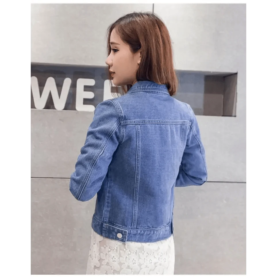 Women’s slim-fit button-front denim jacket detail view 13
