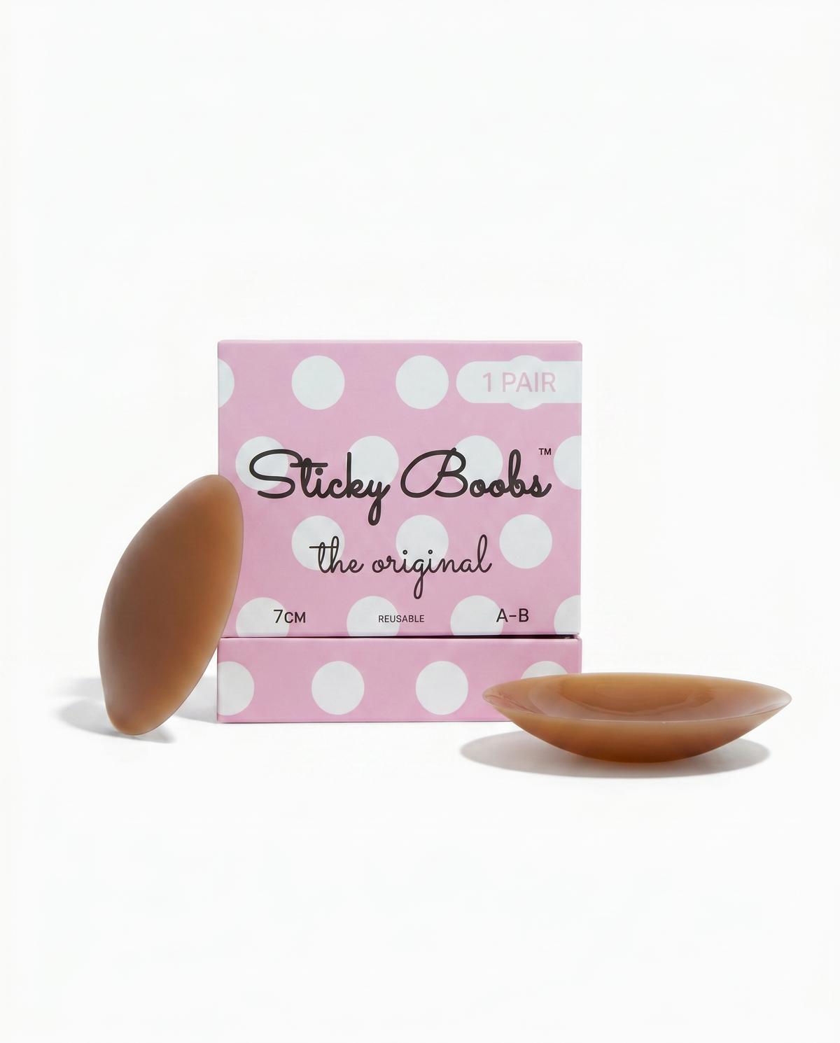 Sticky Boobs adhesive silicone nipple covers, dark shade, cup size A–B, product photograph