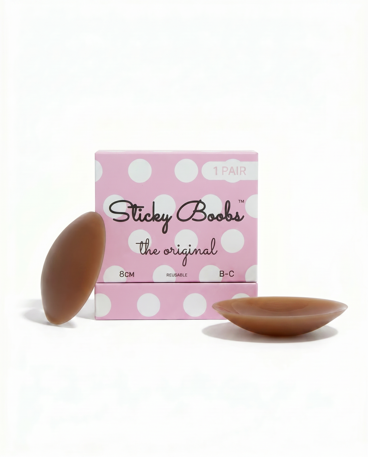 Sticky Boobs adhesive silicone nipple covers, dark shade, cup size B–C, product photograph